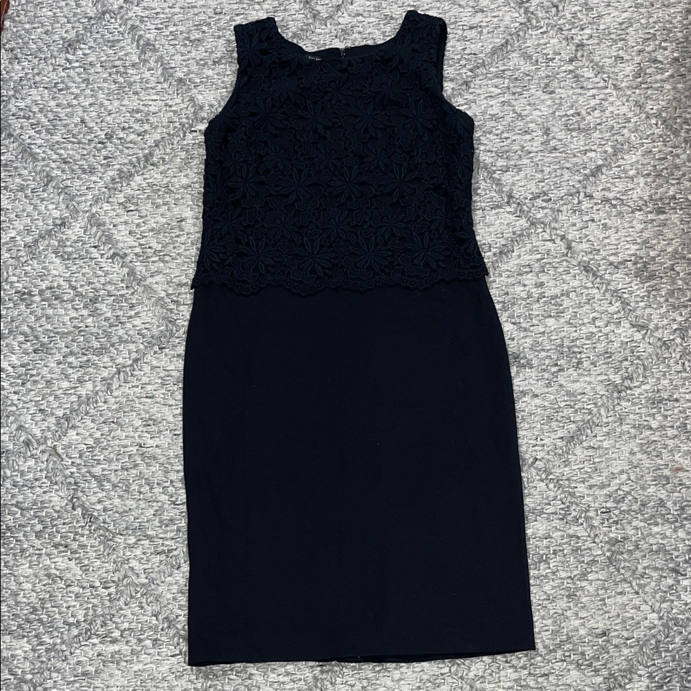 Talbots Midnight Blue Floral Lace Midi Dress